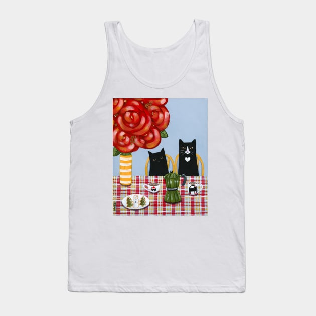 Christmas French Press Cats Tank Top by KilkennyCat Art